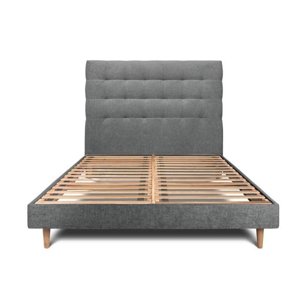 Säng 140x200cm med klädd, stoppad huvudgavel och sängbotten kit antracit - Total höjd: 29cm