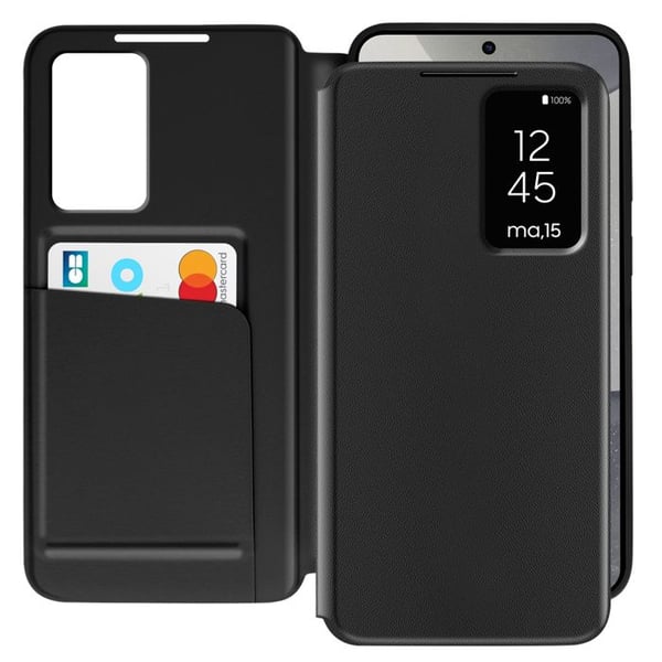 Fönsterfodral för Samsung Galaxy S24 med kortlucka svart