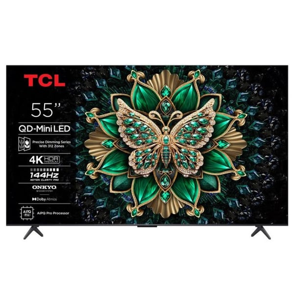 TV QD Mini LED Tcl 55C69K 140 cm 4K UHD 2025 Borstat aluminium