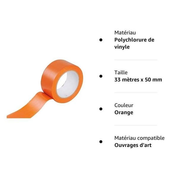 set om 6 - Roll av orange PVC-maskering Format 33 meter x 50 mm Tejp för byggarbetsplatser, konstruktion, konstruktion, arbeten A724