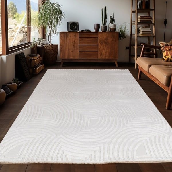 Soffmatta - AYYILDIZ - 140x200 cm - Reliefmönster med vågor - Skandinavisk - 100% PP heatset, jute baksida