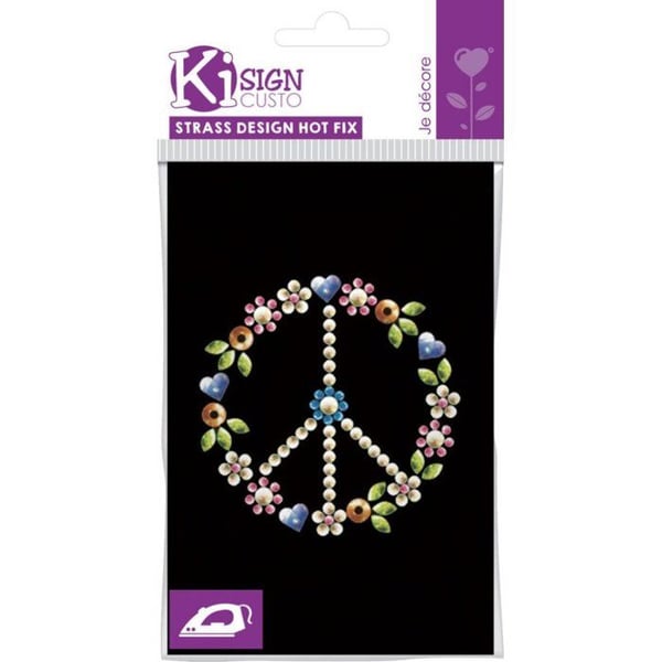 Ki-Sign - Värmeöverföringstryck med nitar och strass, Peace och love 9x9cm