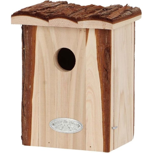 Fågelholk med tak av bark Roitelet