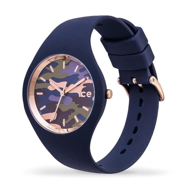 Klocka - ICE-WATCH - Bastogne Glam twilight - Blå silikon - Detaljer i roséguld - Tryckt urtavla Army
