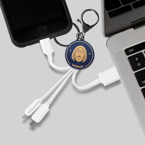 3-i-1-kabel - AVIZAR - YELLO KOKO - Micro-USB/USB-C/Lightning - Nyckelring - 15 cm