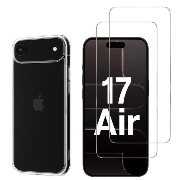 Coque för iPhone 17 AIR och 2 Härdat Glas Skydd Film Skärm Phonillico®