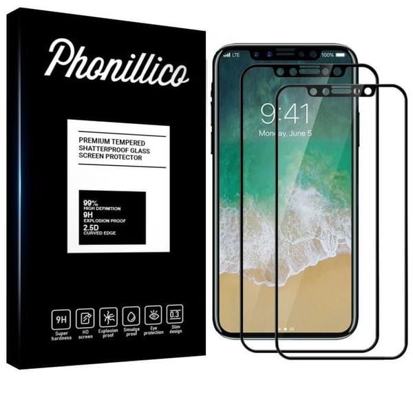 Härdat glas för Apple iPhone 11 PRO MAX [Pack 2] Helren glas svart kant skyddsfilm ultra resistent [Phonillico®]