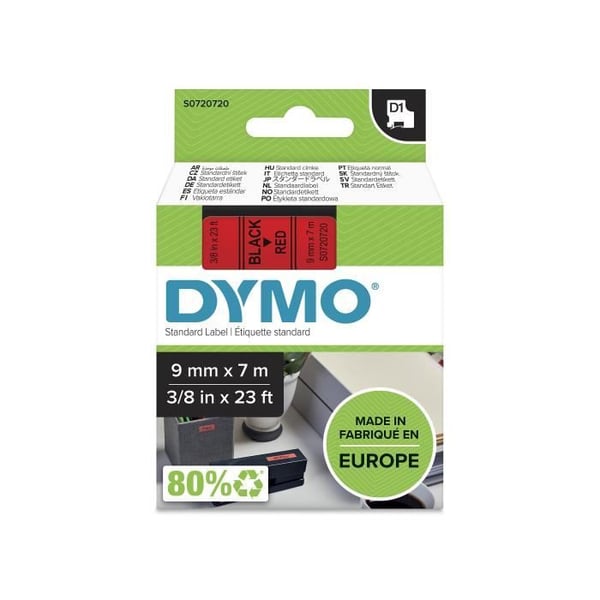 DYMO LabelManager tejpkassett D1 9mm x 7m Svart/Röd (kompatibel med LabelManager och LabelWriter Duo)