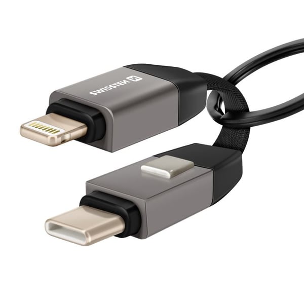 Magnetkabel - SWISSTEN - Lightning/USB-C - 27W Snabb Laddning - 9.7cm Kompakt - Grå