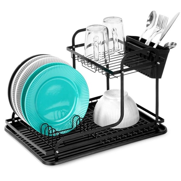 Diskställ 2 nivåer - ORION - 42,5x32x29 cm - Svart - Robust metall - Plastfat - Stor kapacitet
