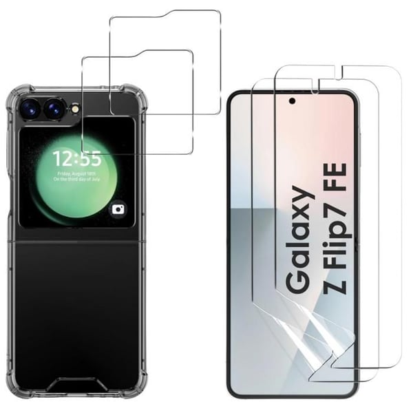Stöttålig skal för Samsung Galaxy Z FLIP 7 FE och 2 härdade glas och plastskärmskydd Phonillico®