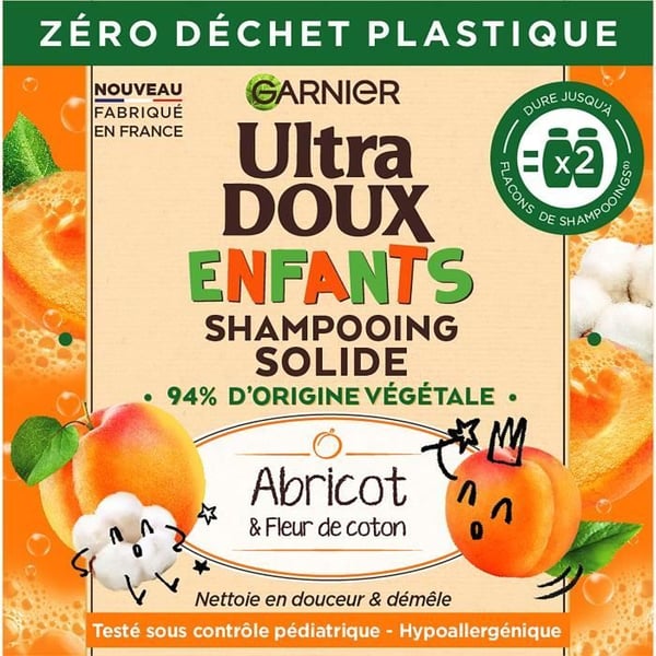 GARNIER 2-i-1 Ultra Gentle Solid Shampoo - Barn aprikos bomullsblomma - 60 g