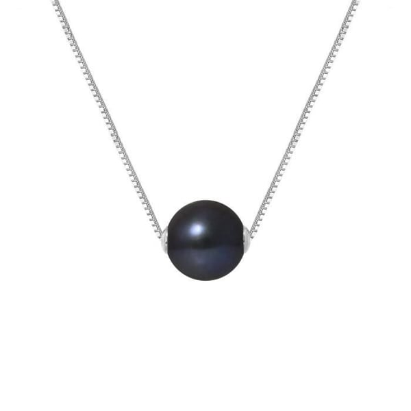 PERLINEA - AAA+ Runt sötvattenskulturpärlhalsband 9-10 mm - Svart - Venetianskt - 925 tusendelar silver - Damsmycken