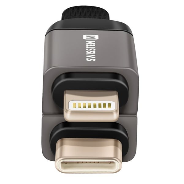 Magnetkabel - SWISSTEN - Lightning/USB-C - 27W Snabb Laddning - 9.7cm Kompakt - Grå