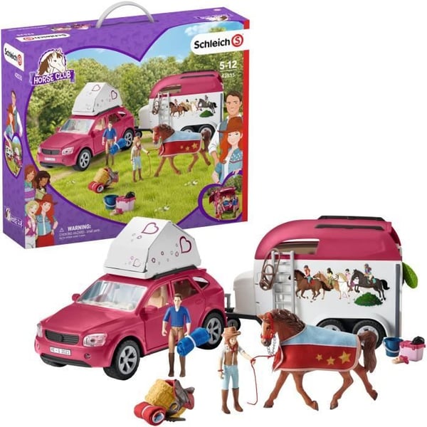 Boxset - SCHLEICH - Fantastisk ridtur i bil och släp - Rosa - För barn från 5 år och uppåt
