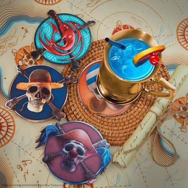 Souselement - CINEREPLICAS - One Piece - Set om 4 - Jolly Rogers - Officiell licens