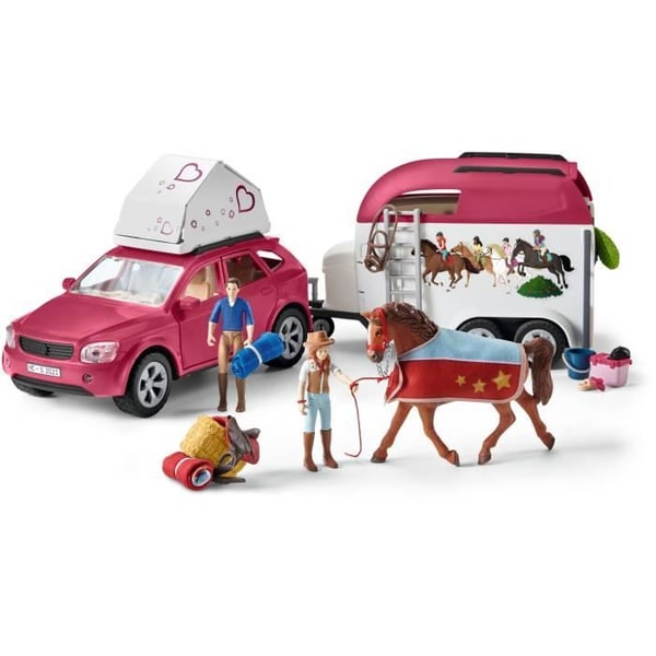 Boxset - SCHLEICH - Fantastisk ridtur i bil och släp - Rosa - För barn från 5 år och uppåt