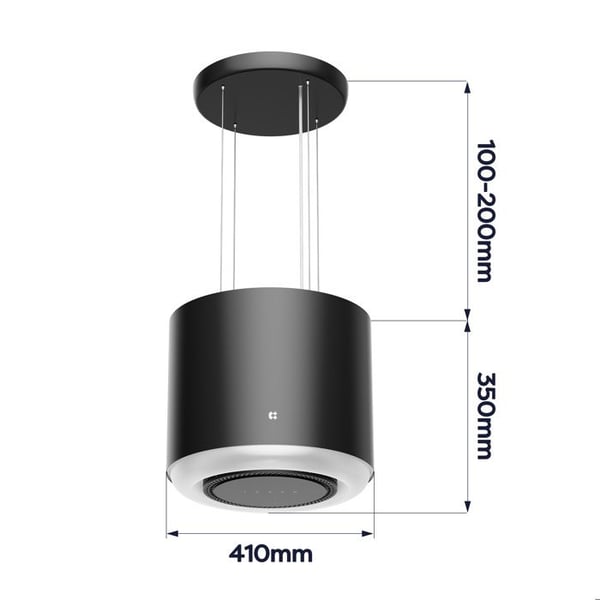 CIARRA Island Hood 41cm App Control A+ 550m3/h Booster Recycling Hood Touch-knapp Svart CD4838B