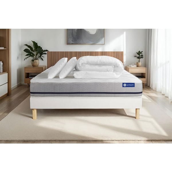 Komplett sängpaket 140x200 cm - Madrass + Sängbotten Vit (i kit) + 2 kuddar + Täcke - Actimemo So