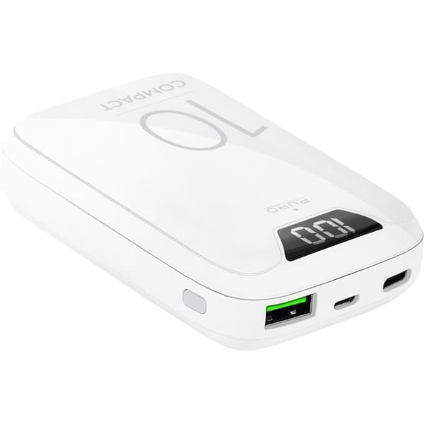 Nödbatteri - PURO - 10000mAh Snabbladdning - USB-C 15W - USB-A 10W - Vit