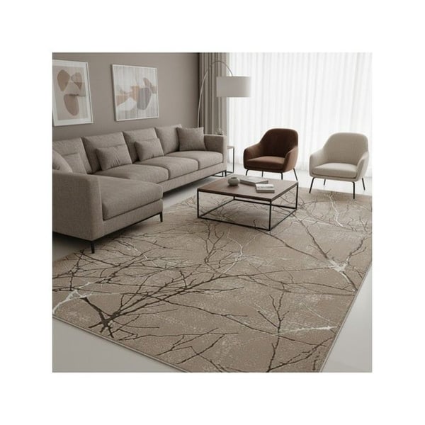 Modern grå matta med abstrakta grenmönster och marmor-effekt (Dimension: 80x150 cm - Färg: Beige)