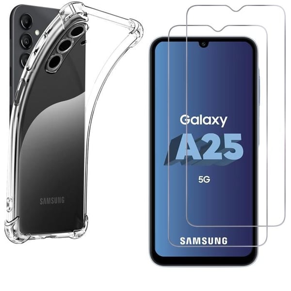 Chockproof skal - Phonillico - Samsung Galaxy A25 5G - Mjuk silikon - 2 härdat glas - Förstärkt skydd