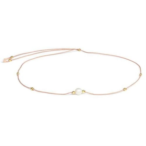 Halsband - AGATO - HE05K3G-LP - Rosa siden - Flodpärla - Justerbar längd 32-60 cm