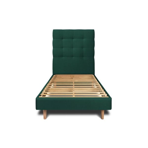 Säng 90x200cm med tuftad sammetsgavel och grön sängbotten - Total höjd: 29cm