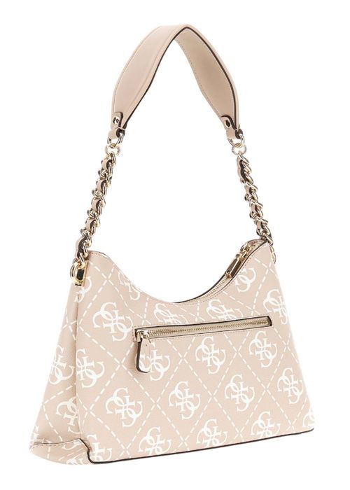 GUESS Beige hvid skuldertaske til kvinder - Izzy Top Zip Skuldertaske Sand Logo 293473