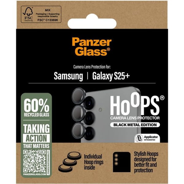 PanzerGlass Hoops Samsung Galaxy S25 sorte beskyttelsesringe til kameraobjektivet