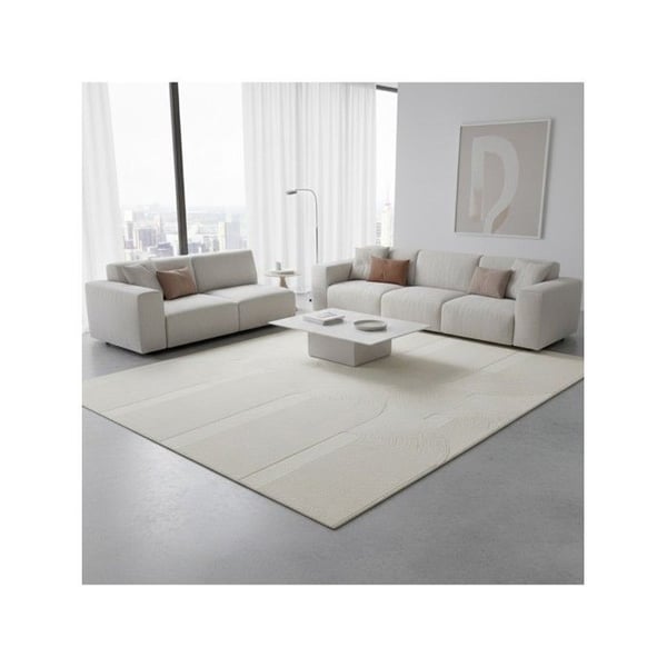 Modern matta med minimalistisk relief, halkfri, tvättbar, mjuk sammet 12 mm, chic vardagsrum (Dimension: 160x230 cm - Färg: Crème)