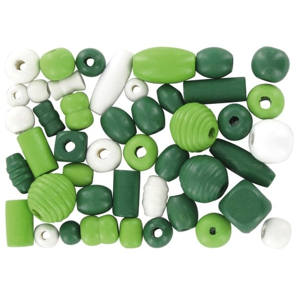 MégaCréa DIY - Träpärlor 0,5 till 2 cm Assortiment grön 50 stycken