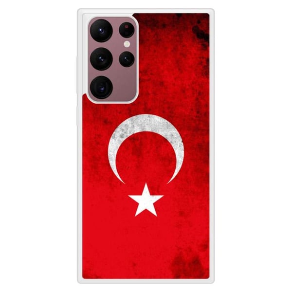 Siliconfodral med förstärkning och tryck kompatibel med Samsung Galaxy S22 Ultra Turkiets flagga