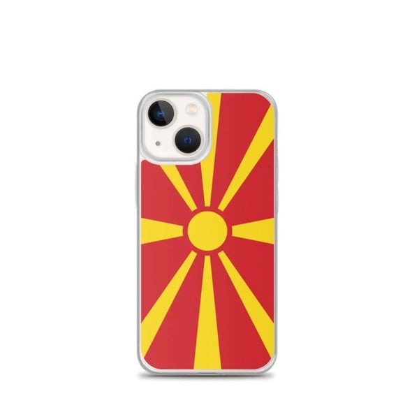 Telefontvåla – Nordmakedoniens flagga – Kompatibel med iPhone 13 mini – Mjukt fodral – Slitstarkt och stötbeständigt – Pixelforma