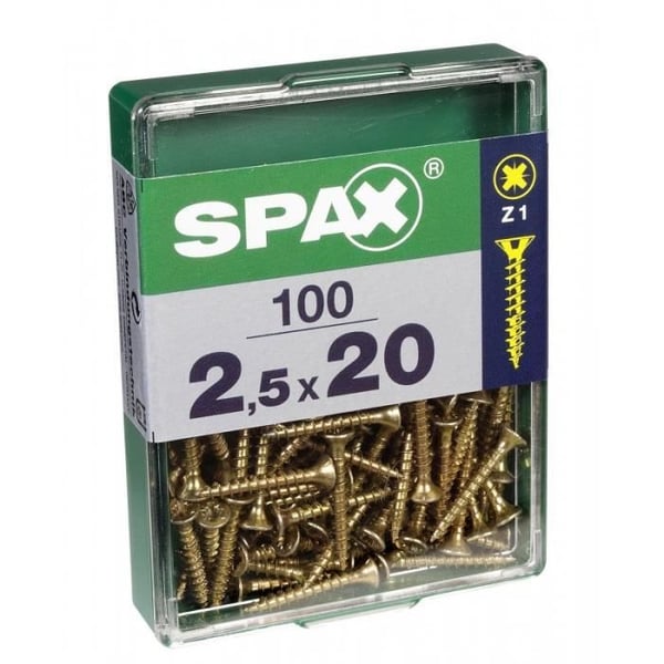 Skruv - SPAX - Försänkt huvud - Diam. 2,5 mm - Längd. 20 mm - Paket med 100 st Skruv - SPAX - Försänkt huvud - Diam. 2,5 mm - Längd. 20 mm - Paket med 100 st