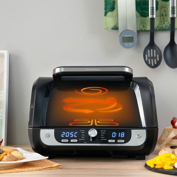 Air Fryer med grill, tillbehör och receptbok InnovaGoods Air Fryer Fryinn 12-i-1 6000 Svart Stål 6 L 3400 W