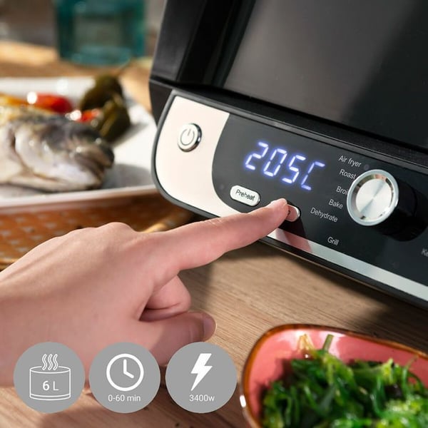 Air Fryer med grill, tillbehör och receptbok InnovaGoods Air Fryer Fryinn 12-i-1 6000 Svart Stål 6 L 3400 W