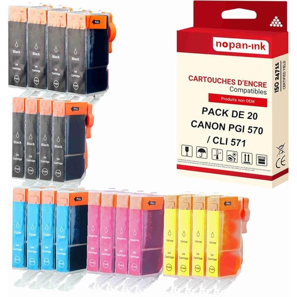 20 patroner kompatibla med CANON 570 XL - 571 XL 570XL - 571XL svart (x4) + cyan (x4) + magenta (x4) + gul (x4) + fotopapper svart (x4)