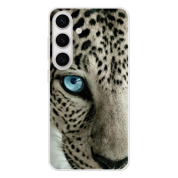 Förstärkt silikonfodral med tryck som är kompatibelt med Samsung Galaxy S24 Leopardöga