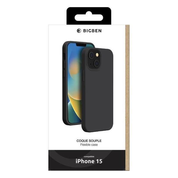 Coque för iPhone 15 - BIGBEN - SiliSoft - Mjuk - Stötskyddande - Matt Svart