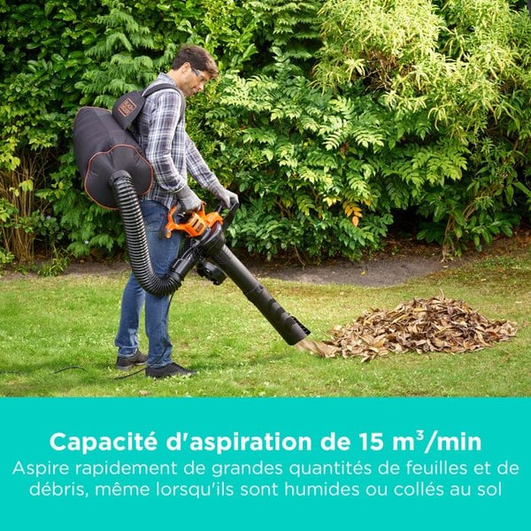 BLACK+DECKER - BEBLV300-QS - 3000 W - 72L laukku - Kaksiputkijärjestelmä johdollinen imuri, puhallin ja murskain