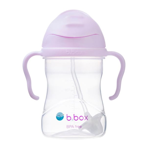 B.Box | Læringstasse til baby med vægtet sugerør og lækagesikker i Lilla - 18 x 10 x 8 cm