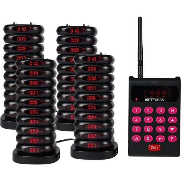 Retekess TD161 Pager Trådlöst System, Restaurang Bipeur, 500M Bipp, 40 Bippare, Avtagbart Tangentbord, Lätt att Installera, Tyst Knapp