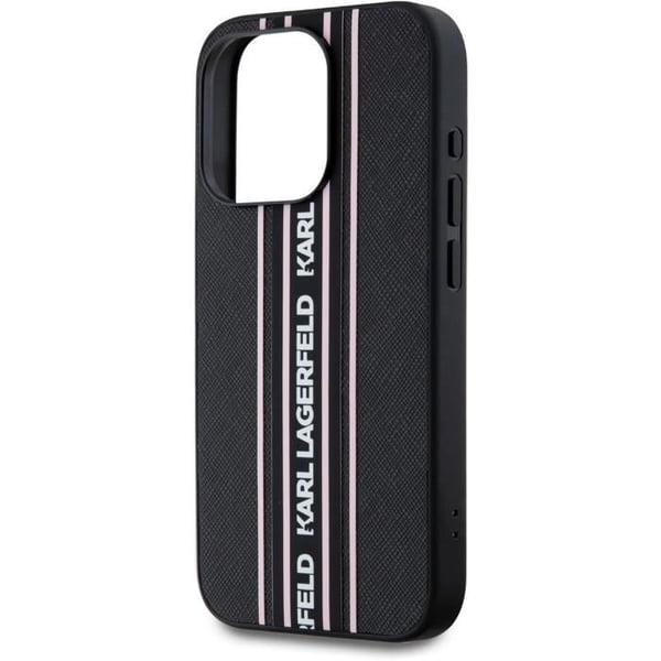 Karl Lagerfeld PU Saffiano Athleisure Stripe och Rem Baksida för iPhone 15 Pro Rosa