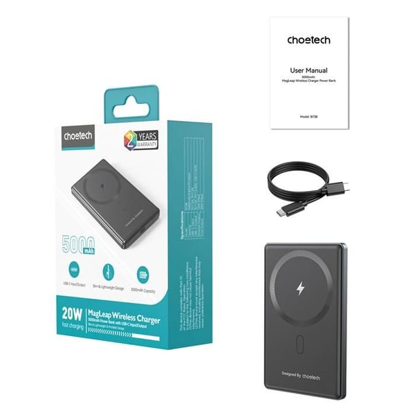 Ekstern Batteri - CHOETECH - B738 - 5000 mAh - USB-C - MagSafe - 20 W