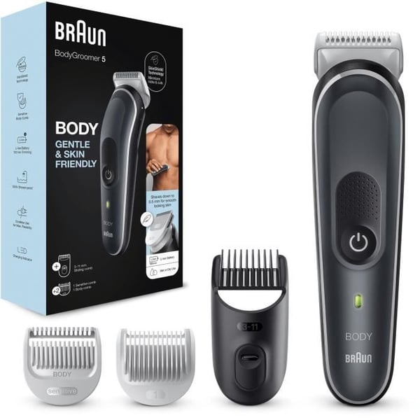 Braun Body Groomer 5 BG5340 Body Trimmer, med kam för känsligt område, grå/vit