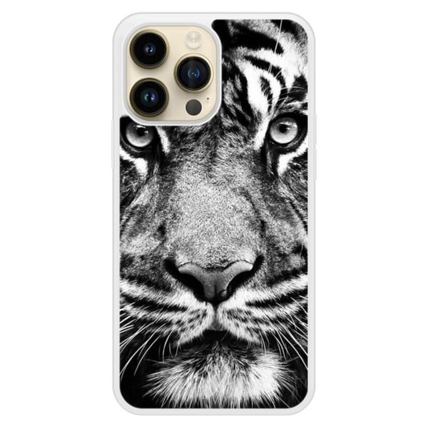 Siliconförstärkt skyddskal med tryck kompatibel med Apple iPhone 14 Pro Max Vit och svart tiger