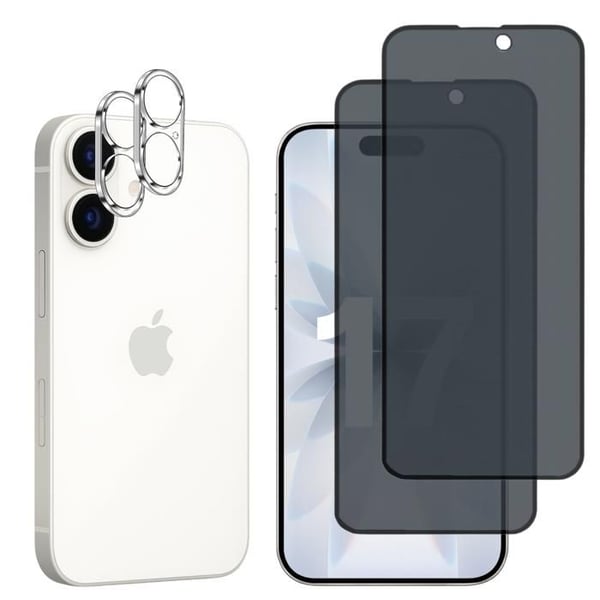 Härdat Glas Anti-Spion för iPhone 17 och Kameraskydd [Pack 2] Film Glas Skydd Phonillico®