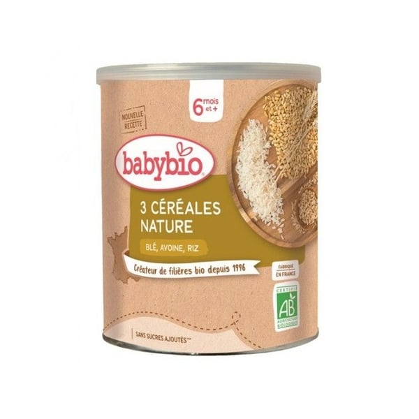 Babybio 3 spannmål nature 6 månader och + 220g