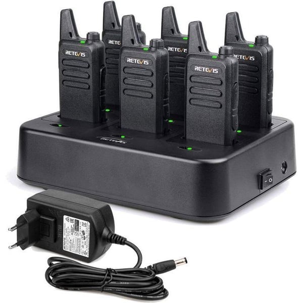 Retevis RT622 Talkie Walkie Professionell med 6-vägs laddare, PMR446 Mini Ultra-lätta, Typ C, VOX, 16 Kanaler, för Skolan (6 St)
